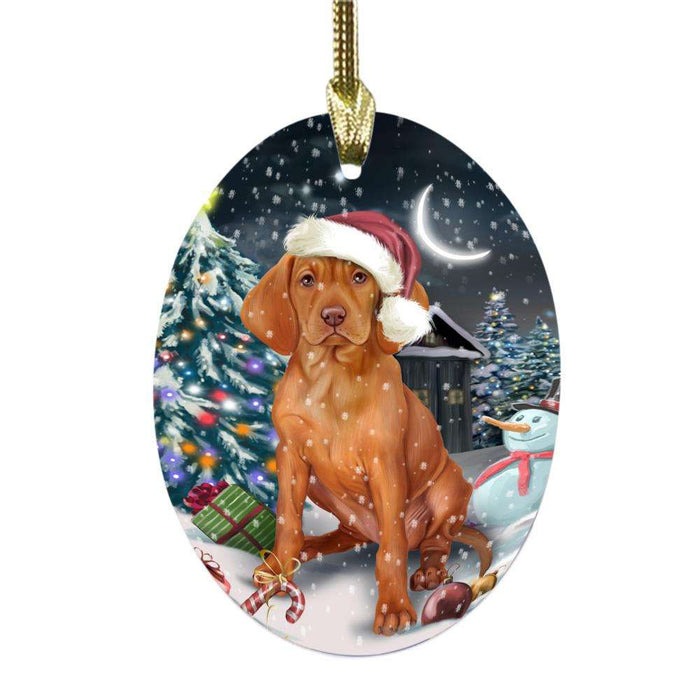 Have a Holly Jolly Christmas Happy Holidays Vizsla Dog Oval Glass Christmas Ornament OGOR48251