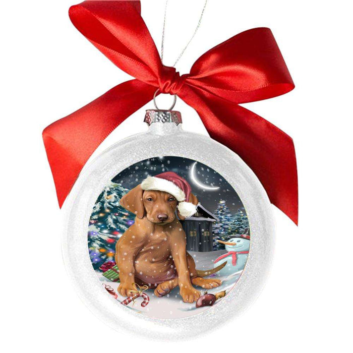 Have a Holly Jolly Christmas Happy Holidays Vizsla Dog White Round Ball Christmas Ornament WBSOR48249