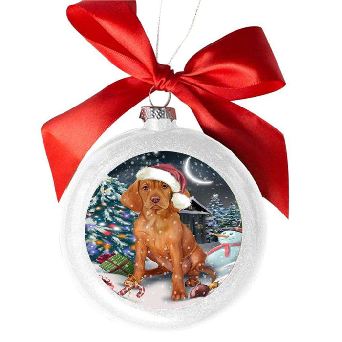 Have a Holly Jolly Christmas Happy Holidays Vizsla Dog White Round Ball Christmas Ornament WBSOR48251