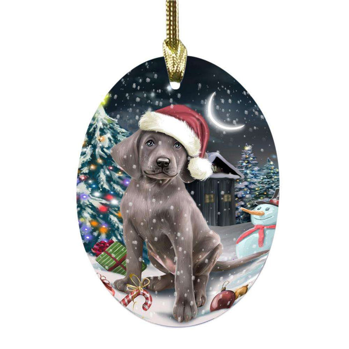 Have a Holly Jolly Christmas Happy Holidays Weimaraner Dog Oval Glass Christmas Ornament OGOR48252