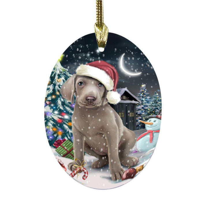 Have a Holly Jolly Christmas Happy Holidays Weimaraner Dog Oval Glass Christmas Ornament OGOR48253