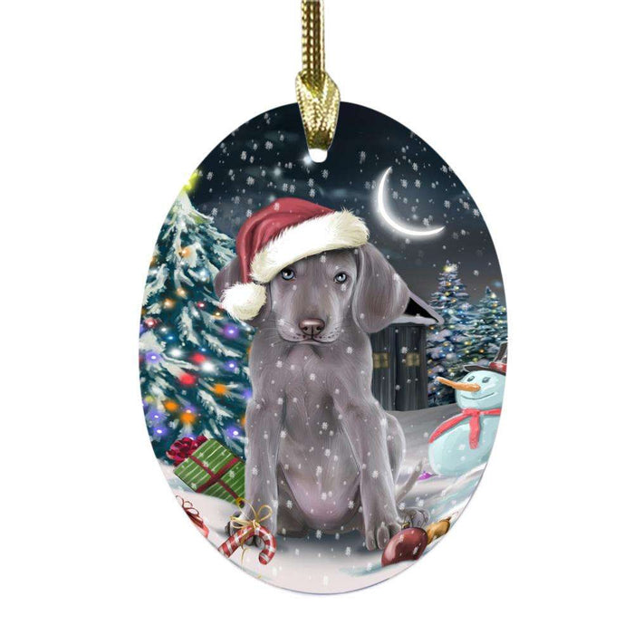 Have a Holly Jolly Christmas Happy Holidays Weimaraner Dog Oval Glass Christmas Ornament OGOR48254