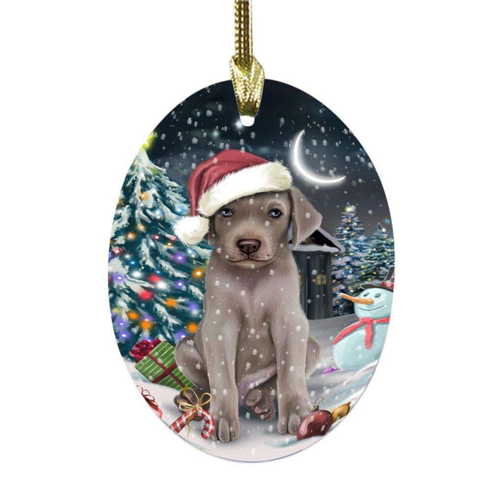 Have a Holly Jolly Christmas Happy Holidays Weimaraner Dog Oval Glass Christmas Ornament OGOR48255