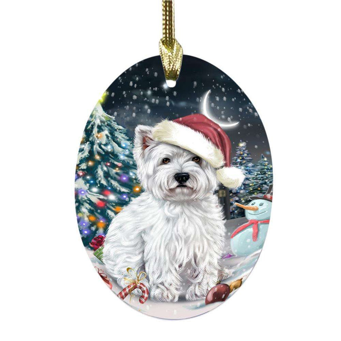 Have a Holly Jolly Christmas Happy Holidays West Highland White Terrier Dog Oval Glass Christmas Ornament OGOR48256