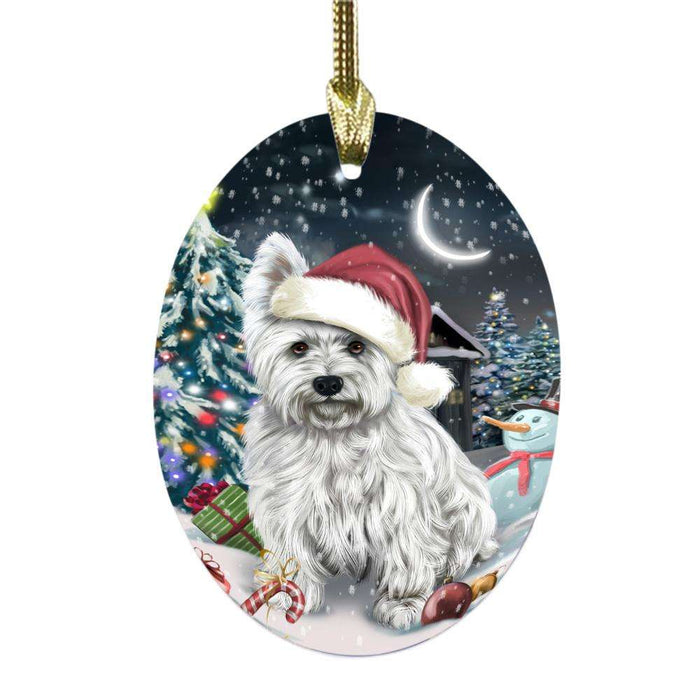 Have a Holly Jolly Christmas Happy Holidays West Highland White Terrier Dog Oval Glass Christmas Ornament OGOR48257