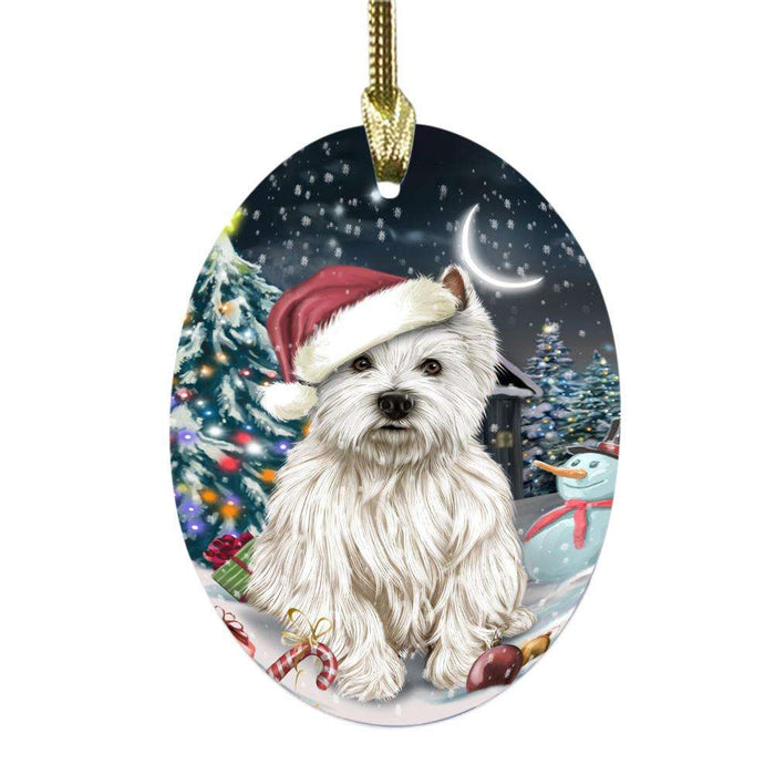 Have a Holly Jolly Christmas Happy Holidays West Highland White Terrier Dog Oval Glass Christmas Ornament OGOR48258