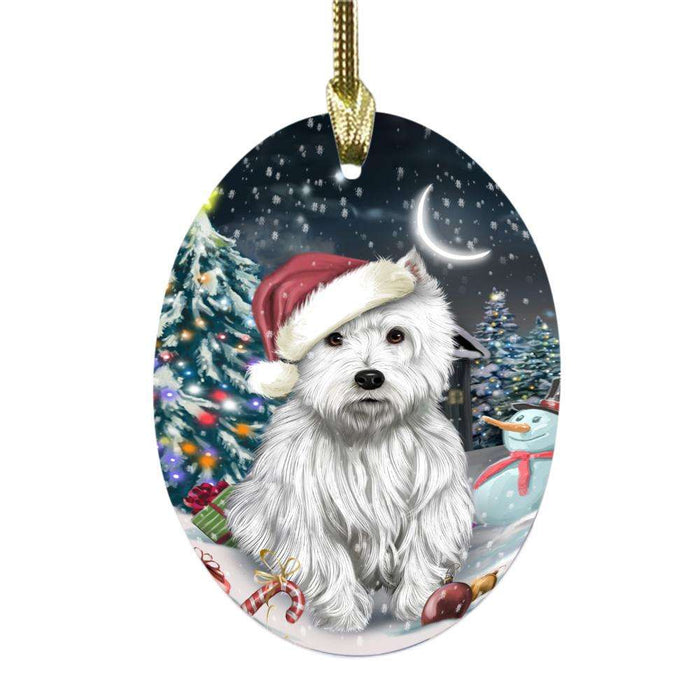 Have a Holly Jolly Christmas Happy Holidays West Highland White Terrier Dog Oval Glass Christmas Ornament OGOR48259