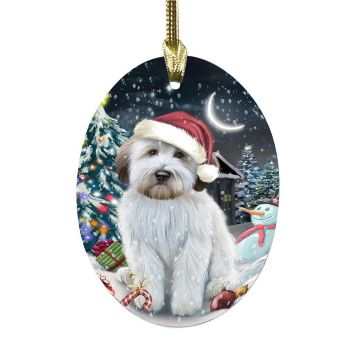 Have a Holly Jolly Christmas Happy Holidays Wheaten Terrier Dog Oval Glass Christmas Ornament OGOR48362