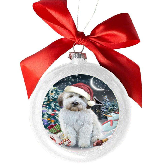 Have a Holly Jolly Christmas Happy Holidays Wheaten Terrier Dog White Round Ball Christmas Ornament WBSOR48362