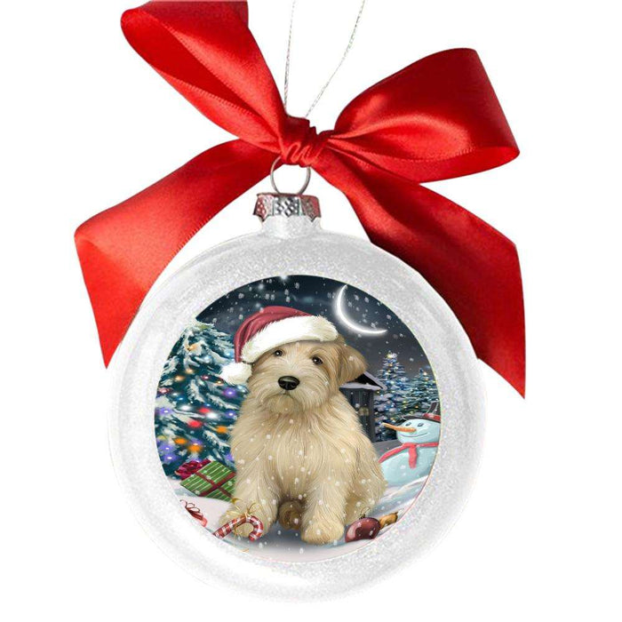 Have a Holly Jolly Christmas Happy Holidays Wheaten Terrier Dog White Round Ball Christmas Ornament WBSOR48363