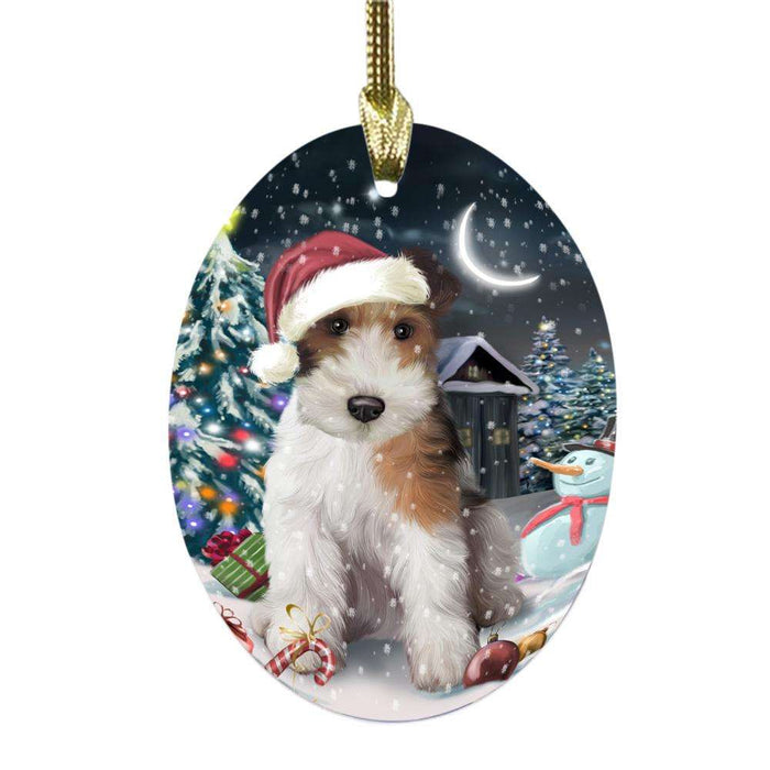 Have a Holly Jolly Christmas Happy Holidays Wire Fox Terrier Dog Oval Glass Christmas Ornament OGOR48364