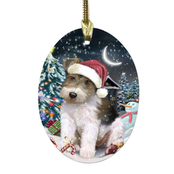 Have a Holly Jolly Christmas Happy Holidays Wire Fox Terrier Dog Oval Glass Christmas Ornament OGOR48365