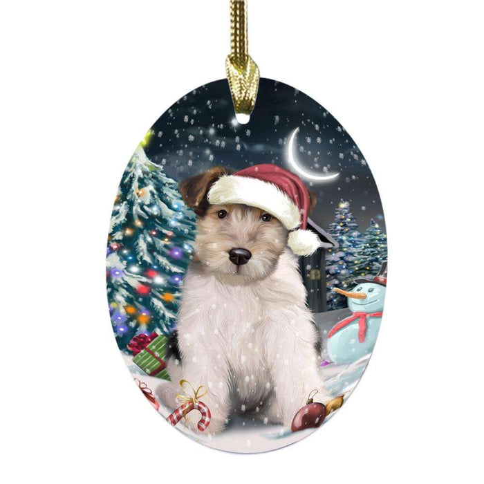 Have a Holly Jolly Christmas Happy Holidays Wire Fox Terrier Dog Oval Glass Christmas Ornament OGOR48366