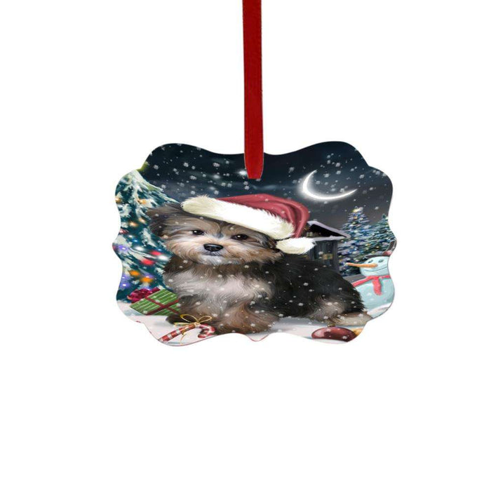 Have a Holly Jolly Christmas Happy Holidays Yorkipoo Dog Double-Sided Photo Benelux Christmas Ornament LOR48369