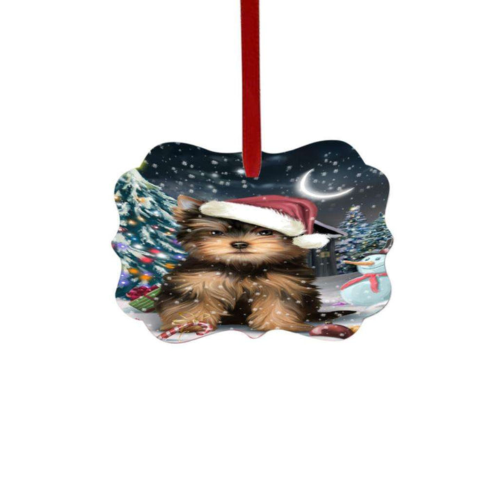 Have a Holly Jolly Christmas Happy Holidays Yorkshire Terrier Dog Double-Sided Photo Benelux Christmas Ornament LOR48261