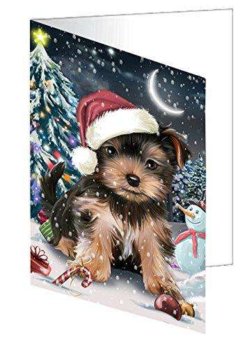Have a Holly Jolly Christmas Happy Holidays Yorkshire Terrier Dog Handmade Artwork Assorted Pets Greeting Cards and Note Cards with Envelopes for All Occasions and Holiday Seasons GCD2725