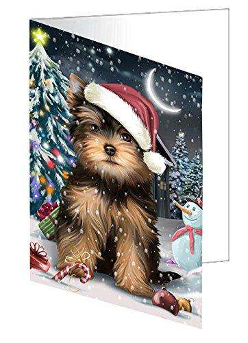 Have a Holly Jolly Christmas Happy Holidays Yorkshire Terrier Dog Handmade Artwork Assorted Pets Greeting Cards and Note Cards with Envelopes for All Occasions and Holiday Seasons GCD2735