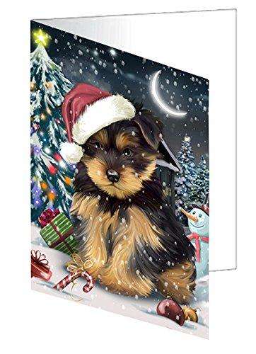 Have a Holly Jolly Christmas Happy Holidays Yorkshire Terrier Dog Handmade Artwork Assorted Pets Greeting Cards and Note Cards with Envelopes for All Occasions and Holiday Seasons GCD2740