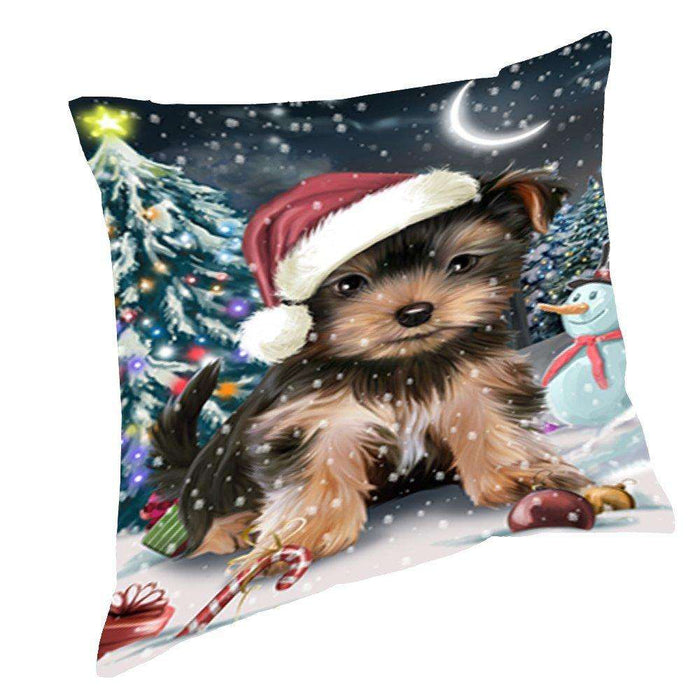 Have a Holly Jolly Christmas Happy Holidays Yorkshire Terrier Dog Throw Pillow PIL816