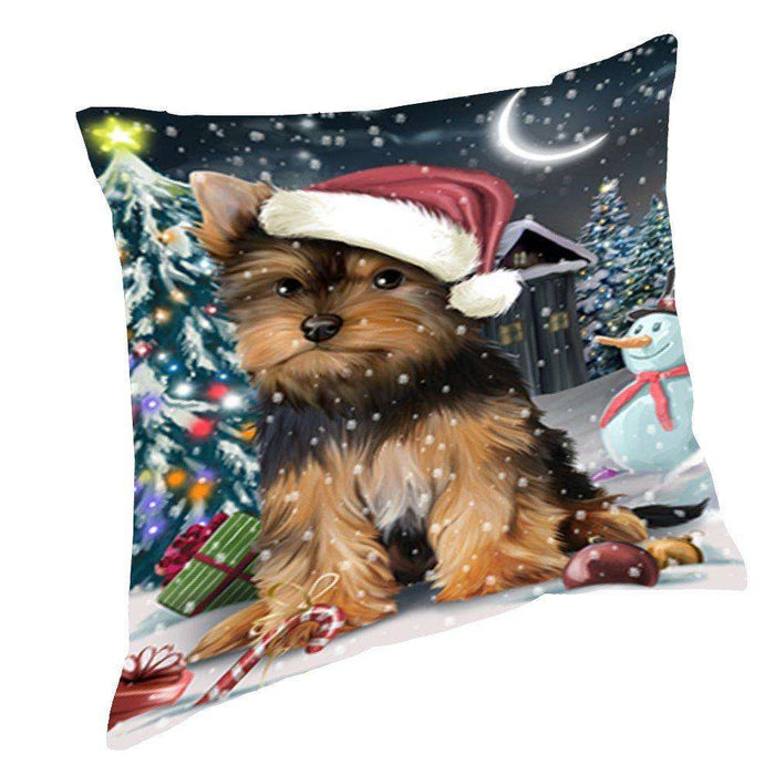 Have a Holly Jolly Christmas Happy Holidays Yorkshire Terrier Dog Throw Pillow PIL820