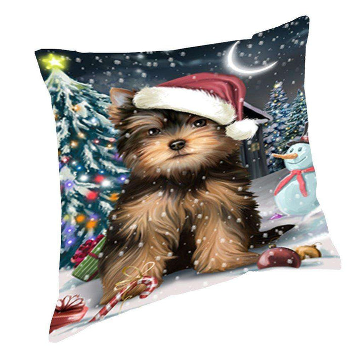 Have a Holly Jolly Christmas Happy Holidays Yorkshire Terrier Dog Throw Pillow PIL824