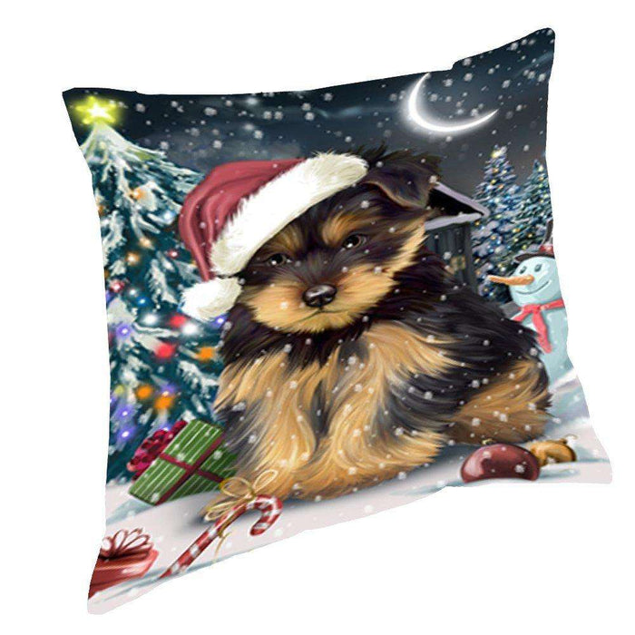 Have a Holly Jolly Christmas Happy Holidays Yorkshire Terrier Dog Throw Pillow PIL828