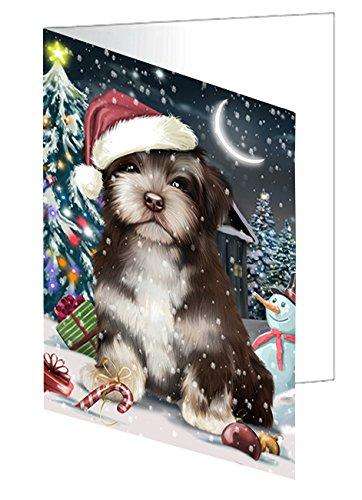Have a Holly Jolly Christmas Havanese Dog in Holiday Background Handmade Artwork Assorted Pets Greeting Cards and Note Cards with Envelopes for All Occasions and Holiday Seasons D244