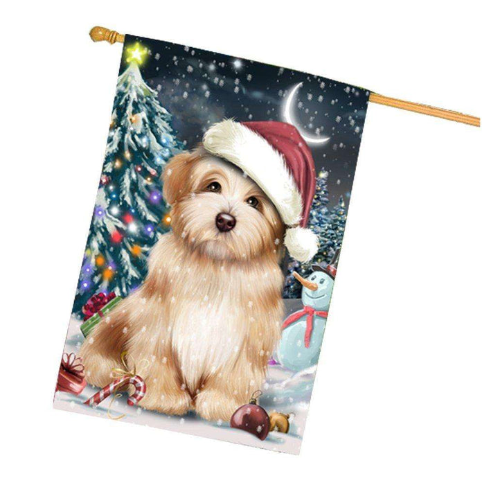 Have a Holly Jolly Christmas Havanese Dog in Holiday Background House Flag