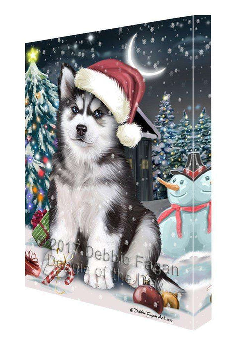 Have a Holly Jolly Christmas Husky Dog in Holiday Background Canvas Wall Art D103