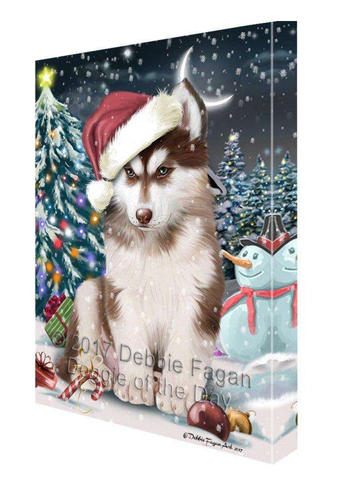 Have a Holly Jolly Christmas Husky Dog in Holiday Background Canvas Wall Art D105