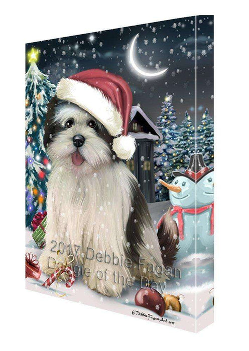 Have a Holly Jolly Christmas Lhasa Apso Dog in Holiday Background Canvas Wall Art D182