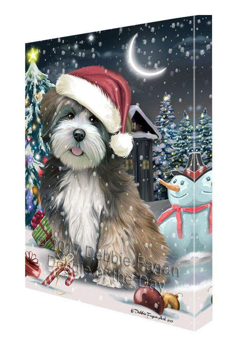 Have a Holly Jolly Christmas Lhasa Apso Dog in Holiday Background Canvas Wall Art D183
