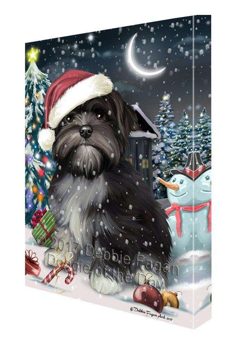 Have a Holly Jolly Christmas Lhasa Apso Dog in Holiday Background Canvas Wall Art D184