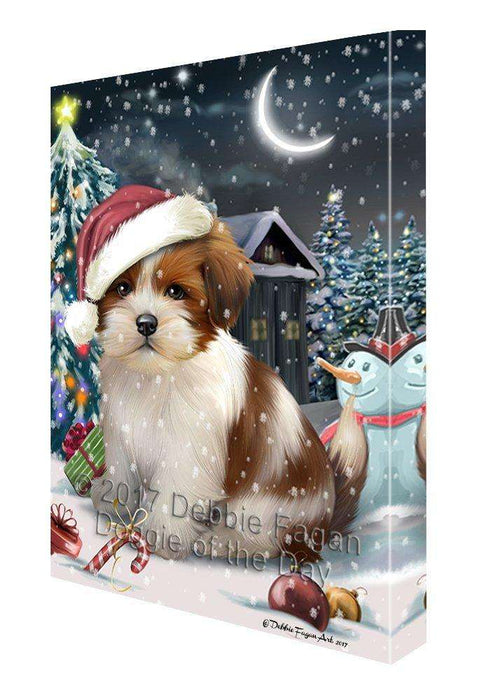 Have a Holly Jolly Christmas Lhasa Apso Dog in Holiday Background Canvas Wall Art D185