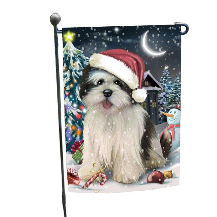Have a Holly Jolly Christmas Lhasa Apso Dog in Holiday Background Garden Flag D182