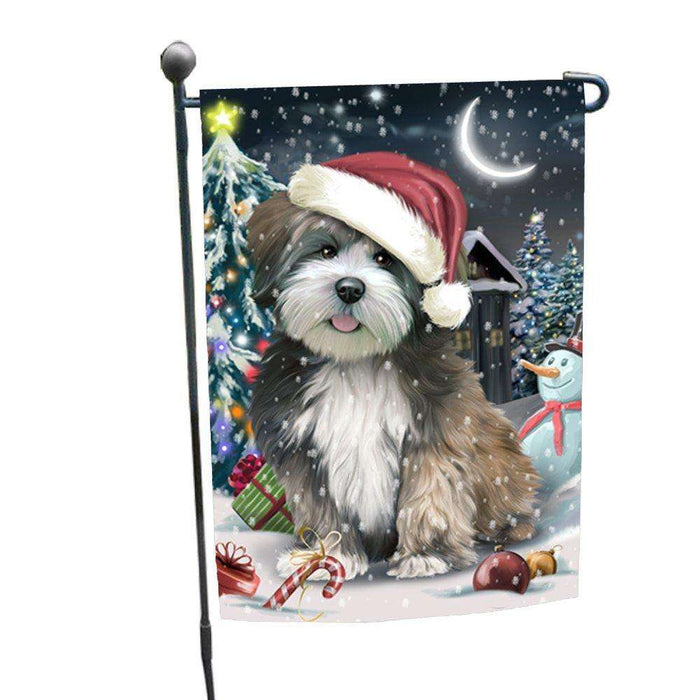 Have a Holly Jolly Christmas Lhasa Apso Dog in Holiday Background Garden Flag D183