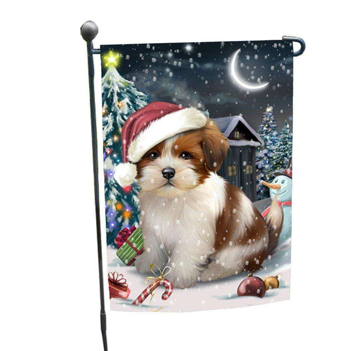 Have a Holly Jolly Christmas Lhasa Apso Dog in Holiday Background Garden Flag D185