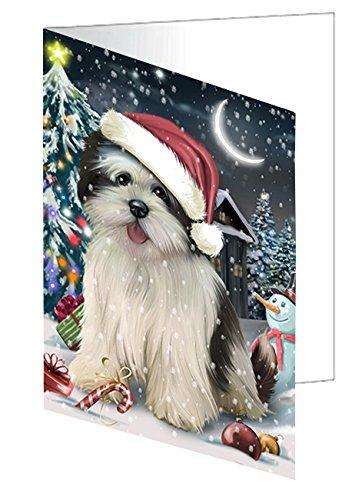 Have a Holly Jolly Christmas Lhasa Apso Dog in Holiday Background Handmade Artwork Assorted Pets Greeting Cards and Note Cards with Envelopes for All Occasions and Holiday Seasons D283