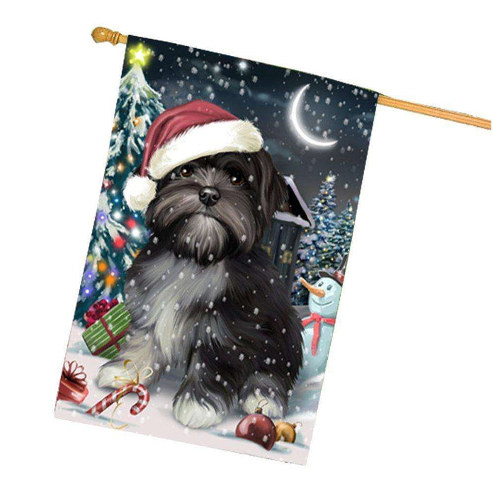 Have a Holly Jolly Christmas Lhasa Apso Dog in Holiday Background House Flag
