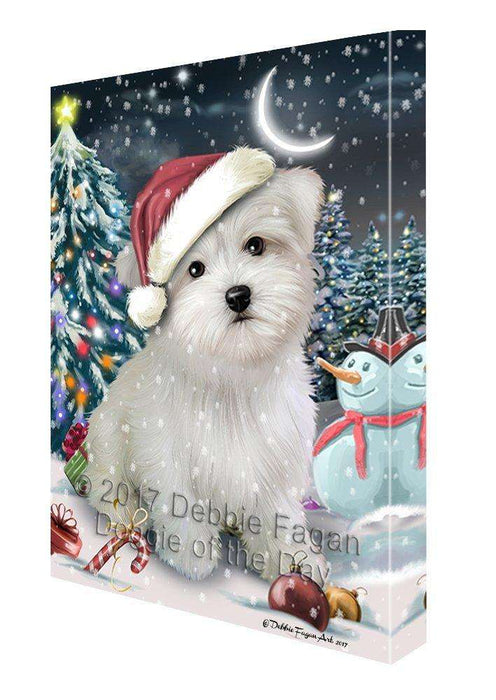 Have a Holly Jolly Christmas Maltese Dog in Holiday Background Canvas Wall Art D186
