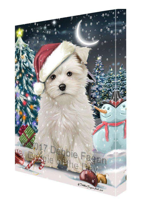Have a Holly Jolly Christmas Maltese Dog in Holiday Background Canvas Wall Art D187