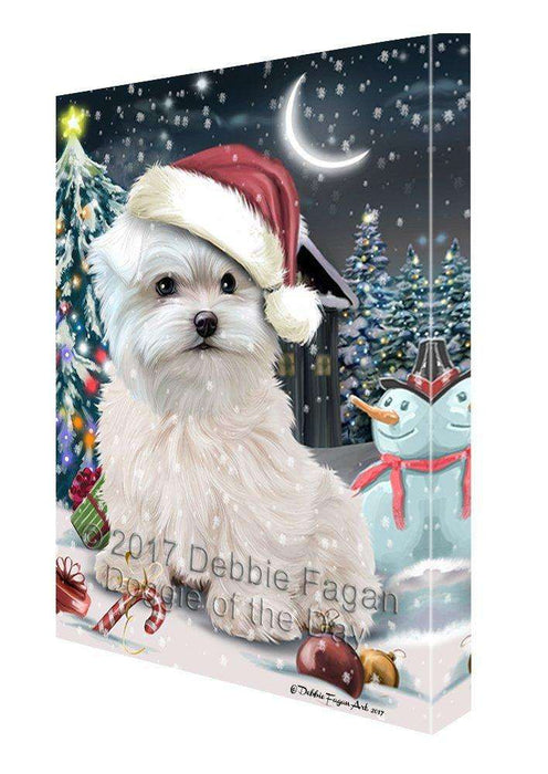 Have a Holly Jolly Christmas Maltese Dog in Holiday Background Canvas Wall Art D188