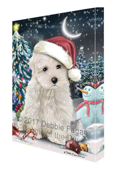 Have a Holly Jolly Christmas Maltese Dog in Holiday Background Canvas Wall Art D189