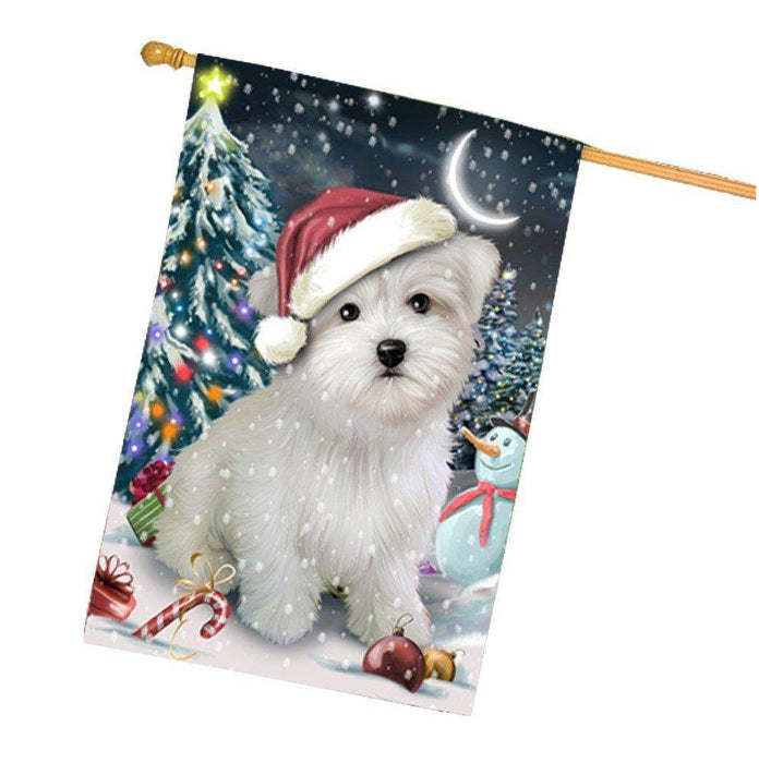 Have a Holly Jolly Christmas Maltese Dog in Holiday Background House Flag