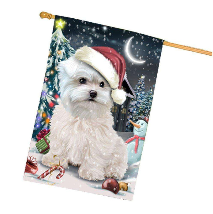 Have a Holly Jolly Christmas Maltese Dog in Holiday Background House Flag