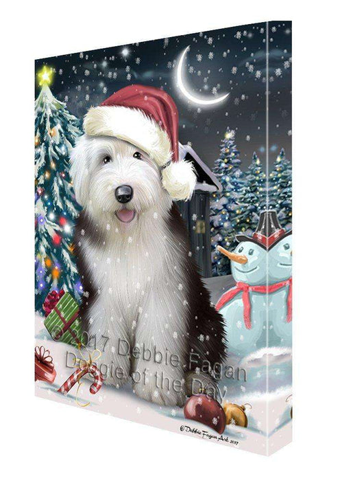Have a Holly Jolly Christmas Old English Sheepdog Dog in Holiday Background Canvas Wall Art D191