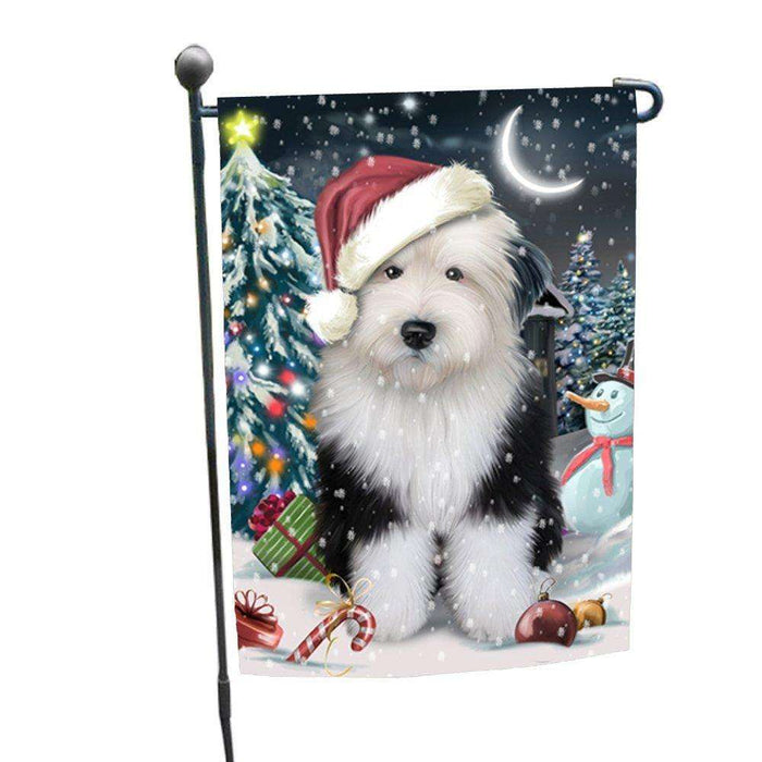 Have a Holly Jolly Christmas Old English Sheepdog Dog in Holiday Background Garden Flag D190