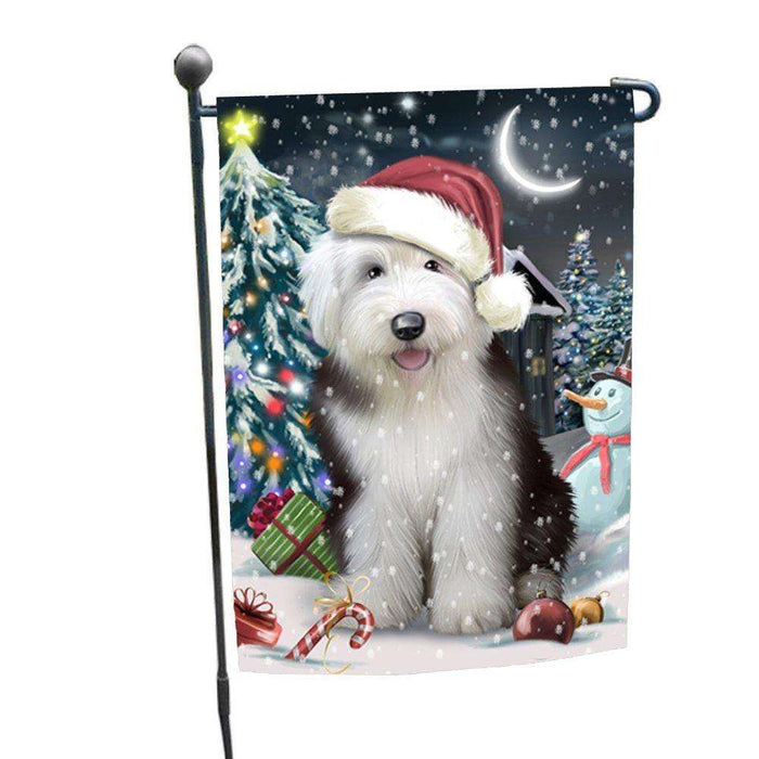 Have a Holly Jolly Christmas Old English Sheepdog Dog in Holiday Background Garden Flag D191