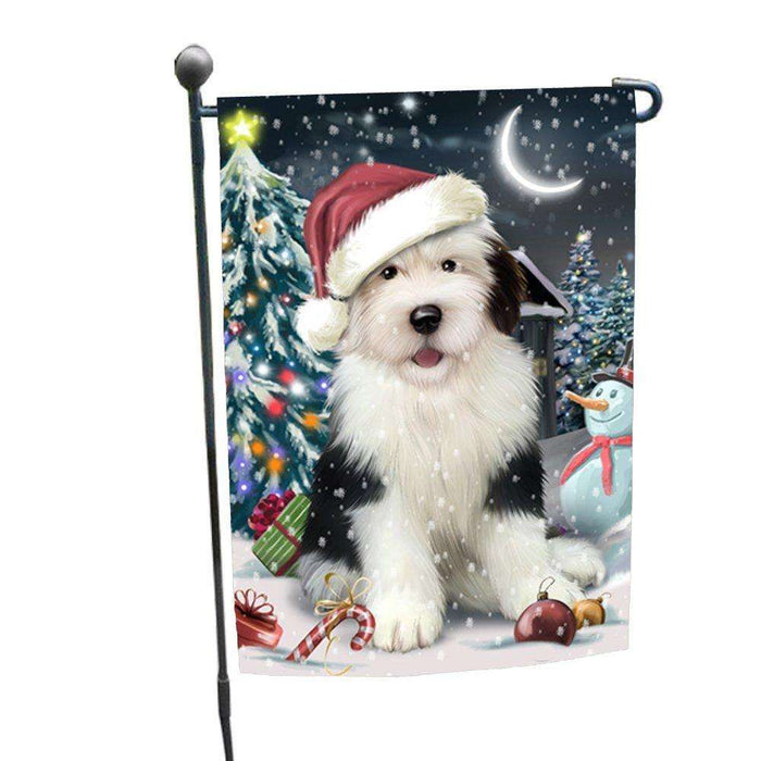 Have a Holly Jolly Christmas Old English Sheepdog Dog in Holiday Background Garden Flag D192