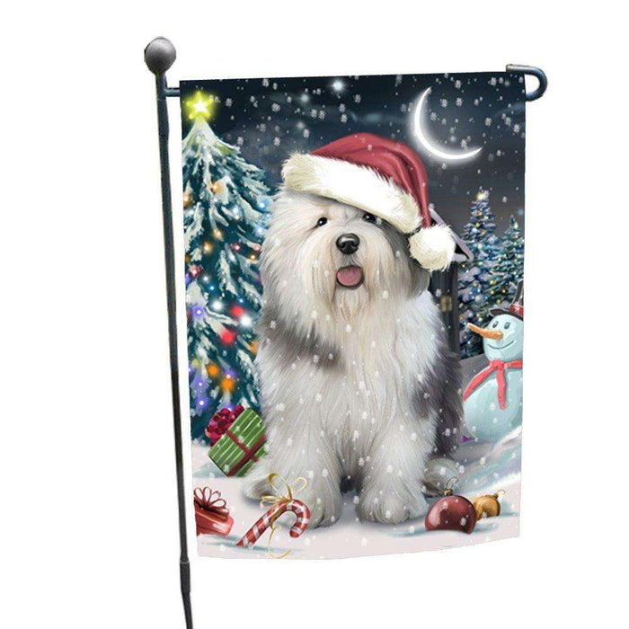 Have a Holly Jolly Christmas Old English Sheepdog Dog in Holiday Background Garden Flag D193